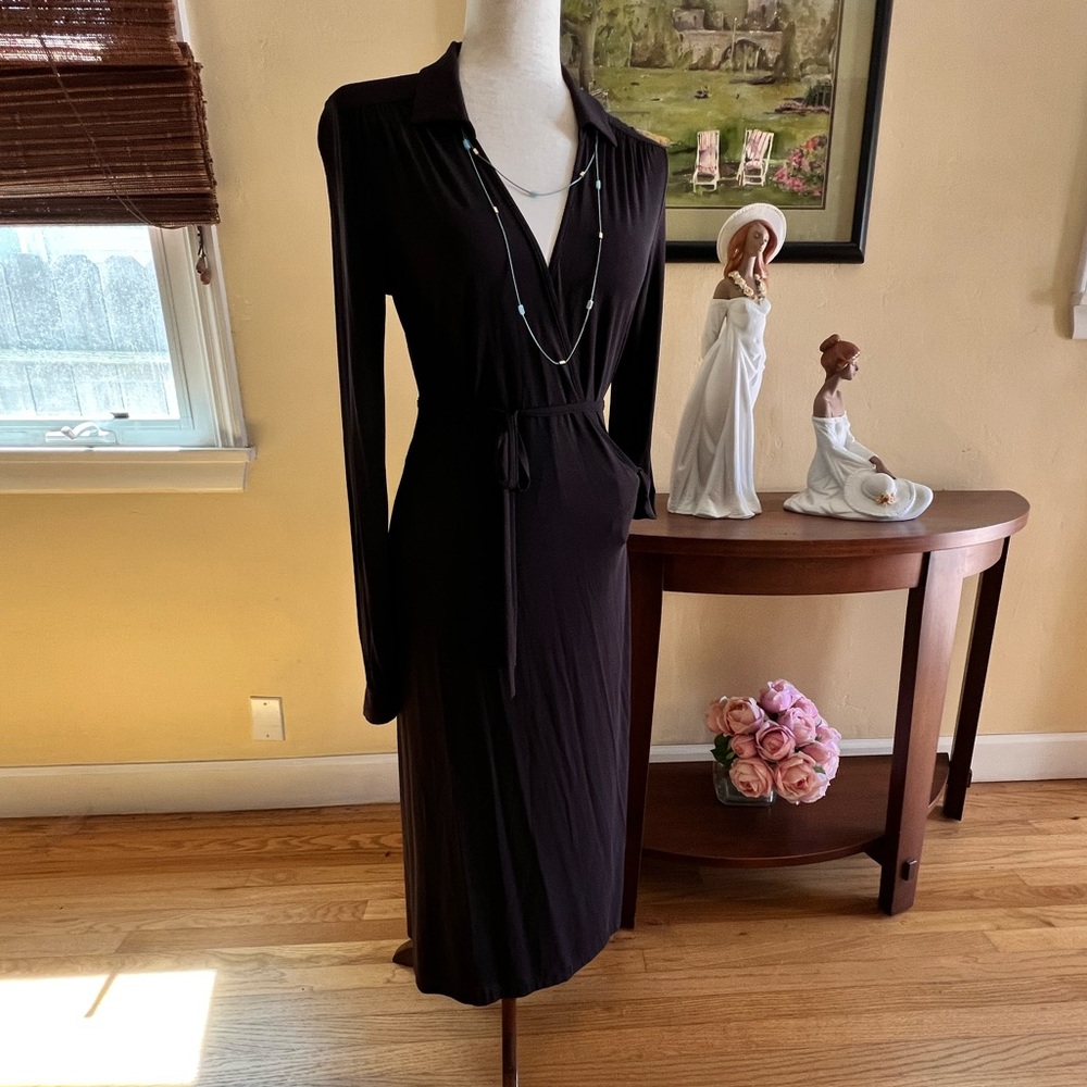 Hugo Boss dark brown long sleeve wrap dress